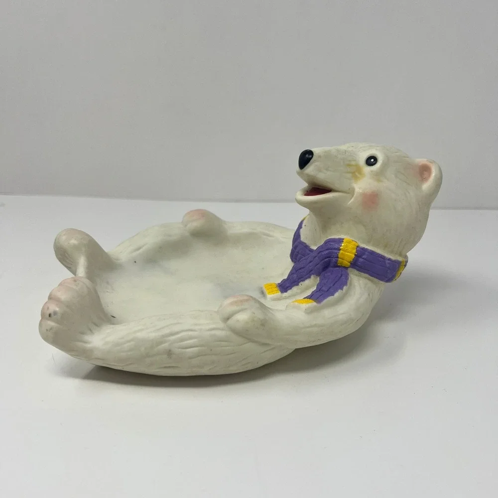 Polar Bear Trinket Soap Dish Decor White Vinyl Tray 2002 Cute‎ Arctic Animal